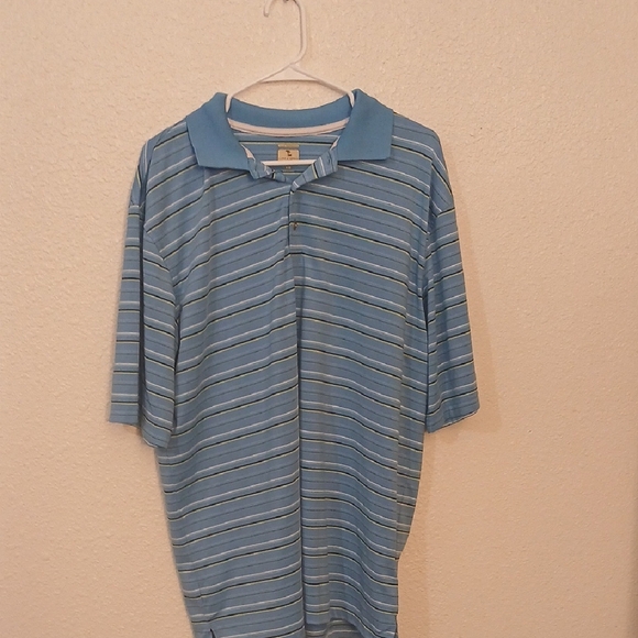 "Make Offer" Lone Cypress Relaxed Fit Blue Polo Shirt with Subtle Stripes - Picture 1 of 4